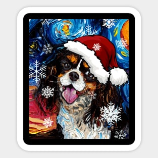 Tri Color Cavalier King Charles Spaniel Santa Sticker